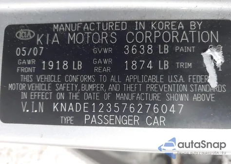 2007 Kia Rio Lx из США, поврежденный, VIN KNADE123576276047